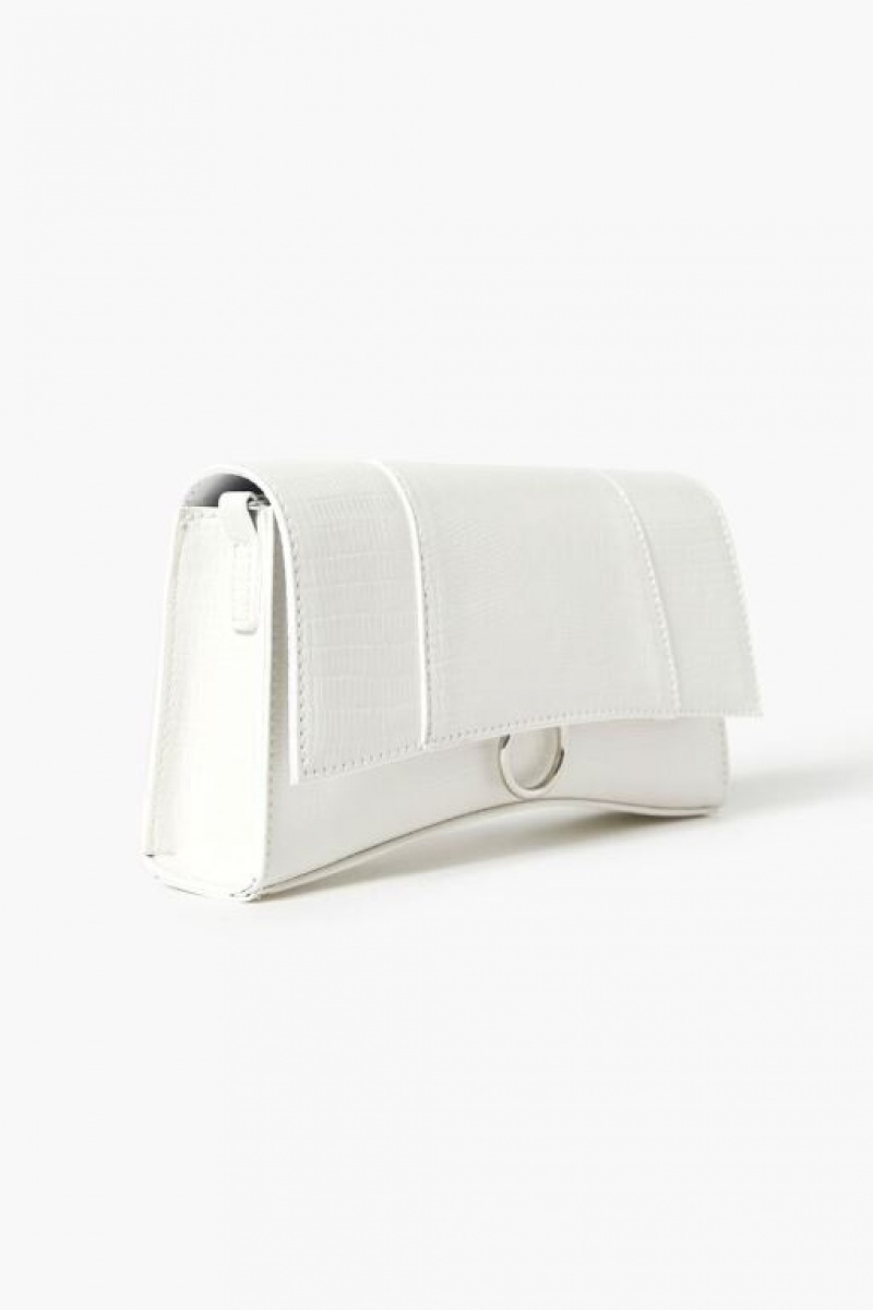 Bolsas Forever 21 Faux Croc Cuero Crossbody Mujer Blancas | E6gJNONHInQ