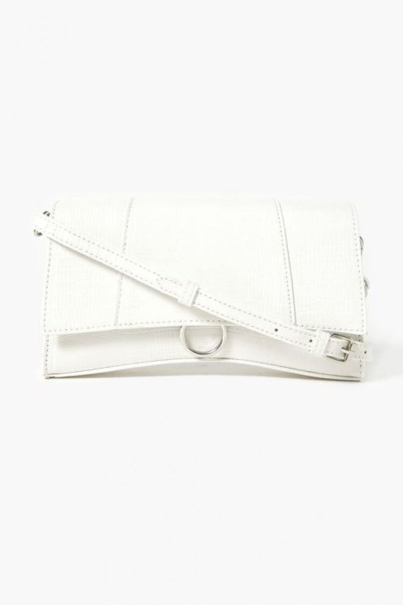 Bolsas Forever 21 Faux Croc Cuero Crossbody Mujer Blancas | E6gJNONHInQ