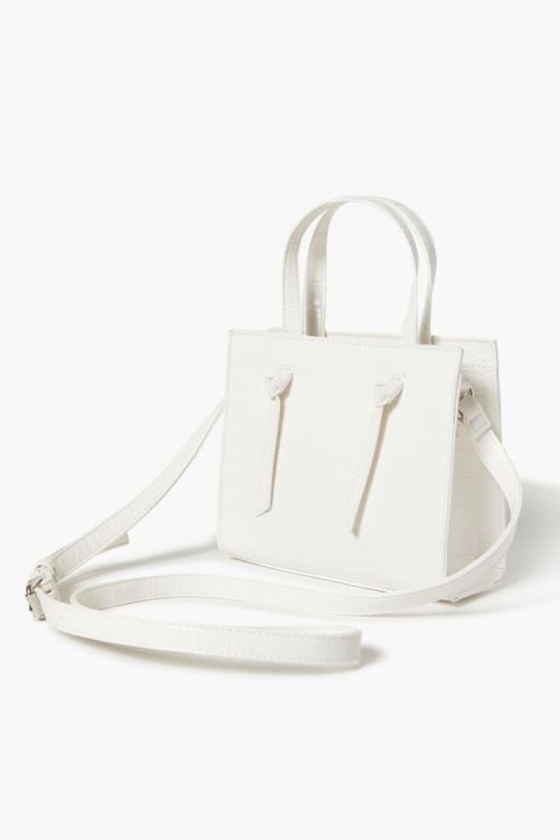 Bolsas Forever 21 Faux Croc Cuero Crossbody Mujer Blancas | M3MYuod257G