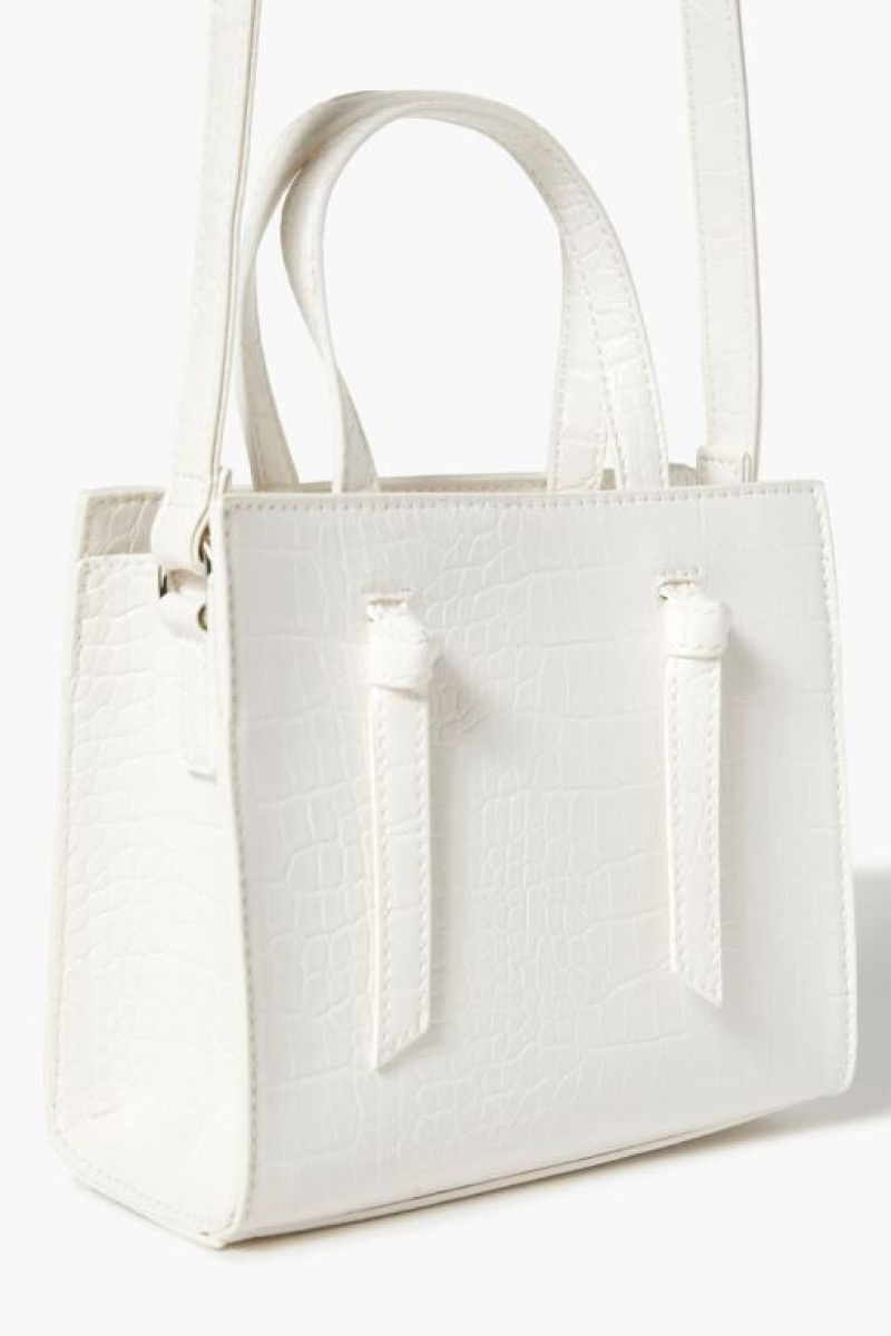 Bolsas Forever 21 Faux Croc Cuero Crossbody Mujer Blancas | M3MYuod257G