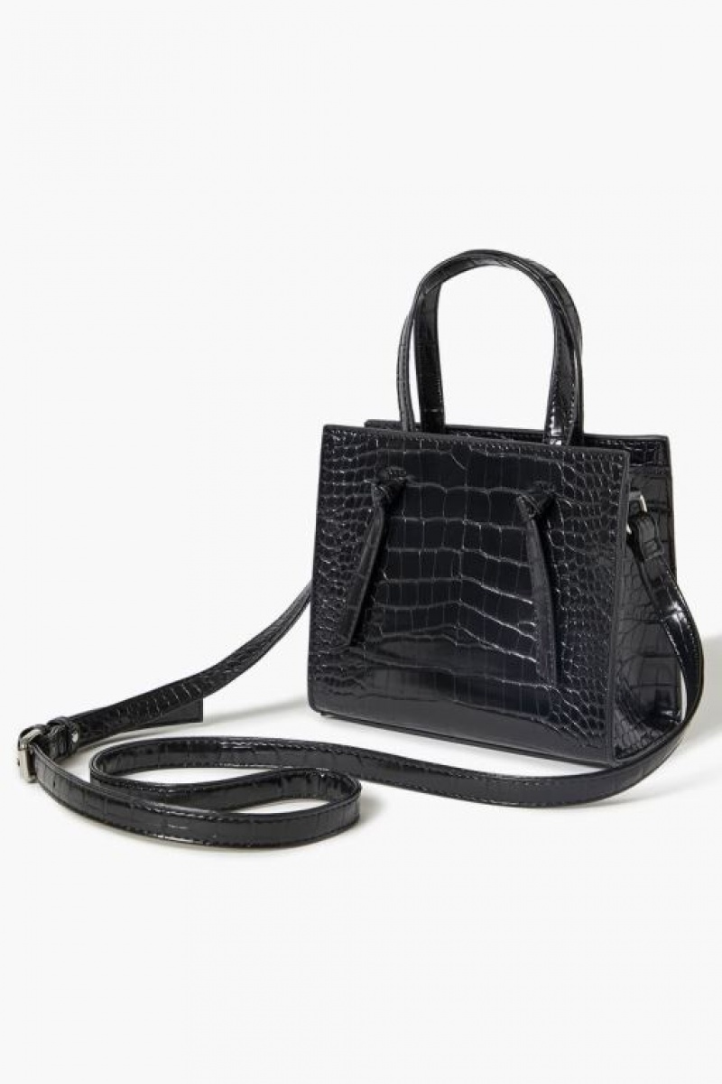 Bolsas Forever 21 Faux Croc Cuero Crossbody Mujer Negras | CaKqGwrAWLs