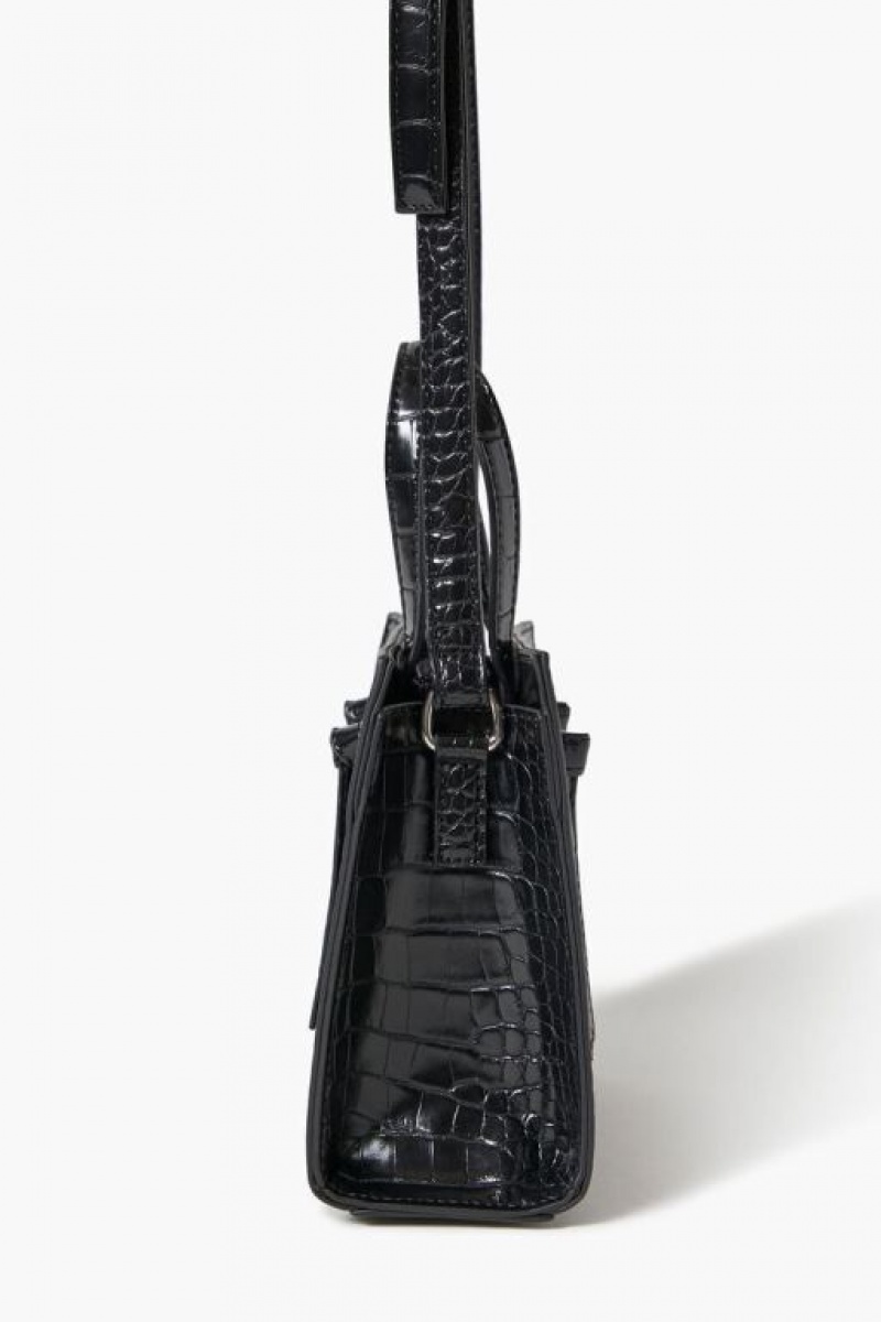 Bolsas Forever 21 Faux Croc Cuero Crossbody Mujer Negras | CaKqGwrAWLs