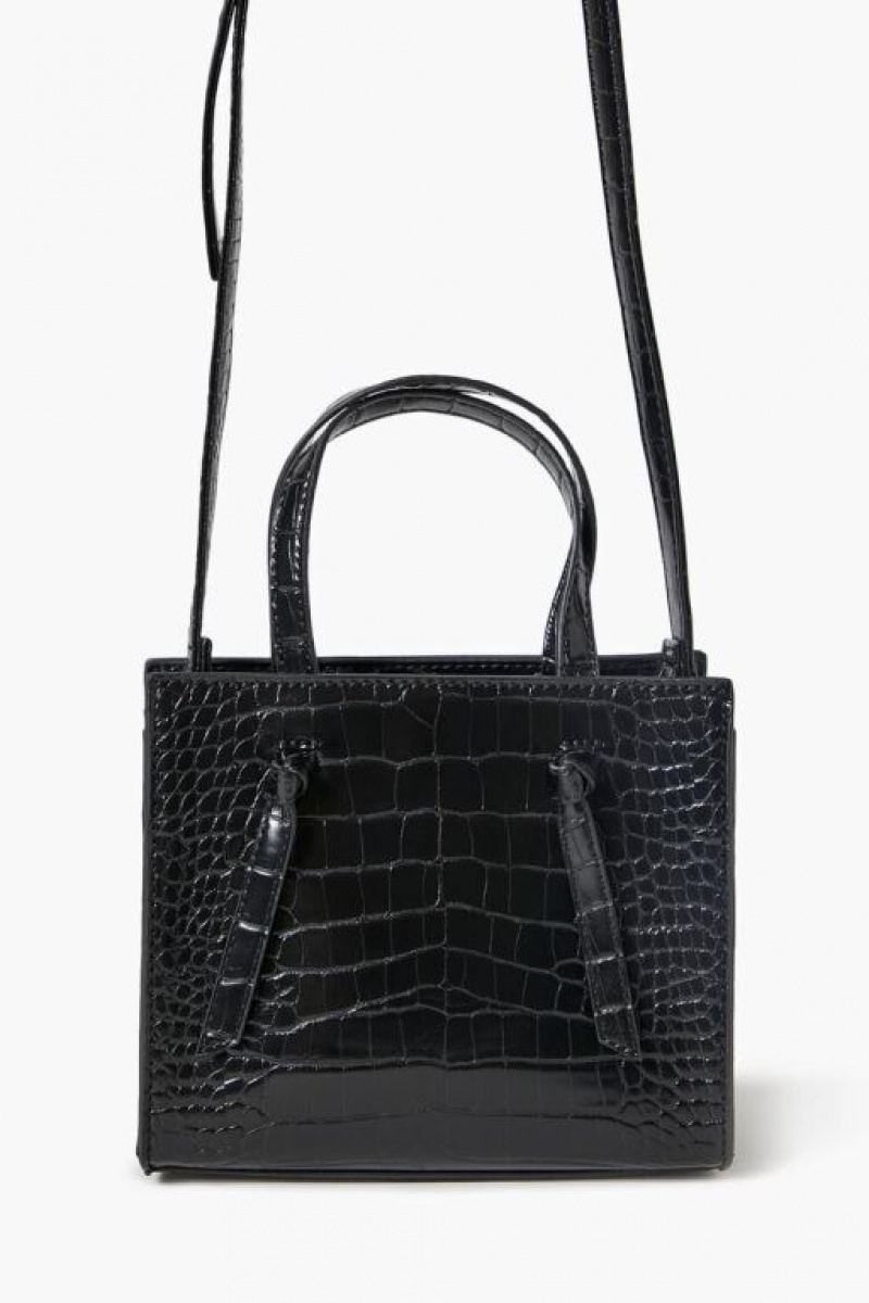 Bolsas Forever 21 Faux Croc Cuero Crossbody Mujer Negras | CaKqGwrAWLs