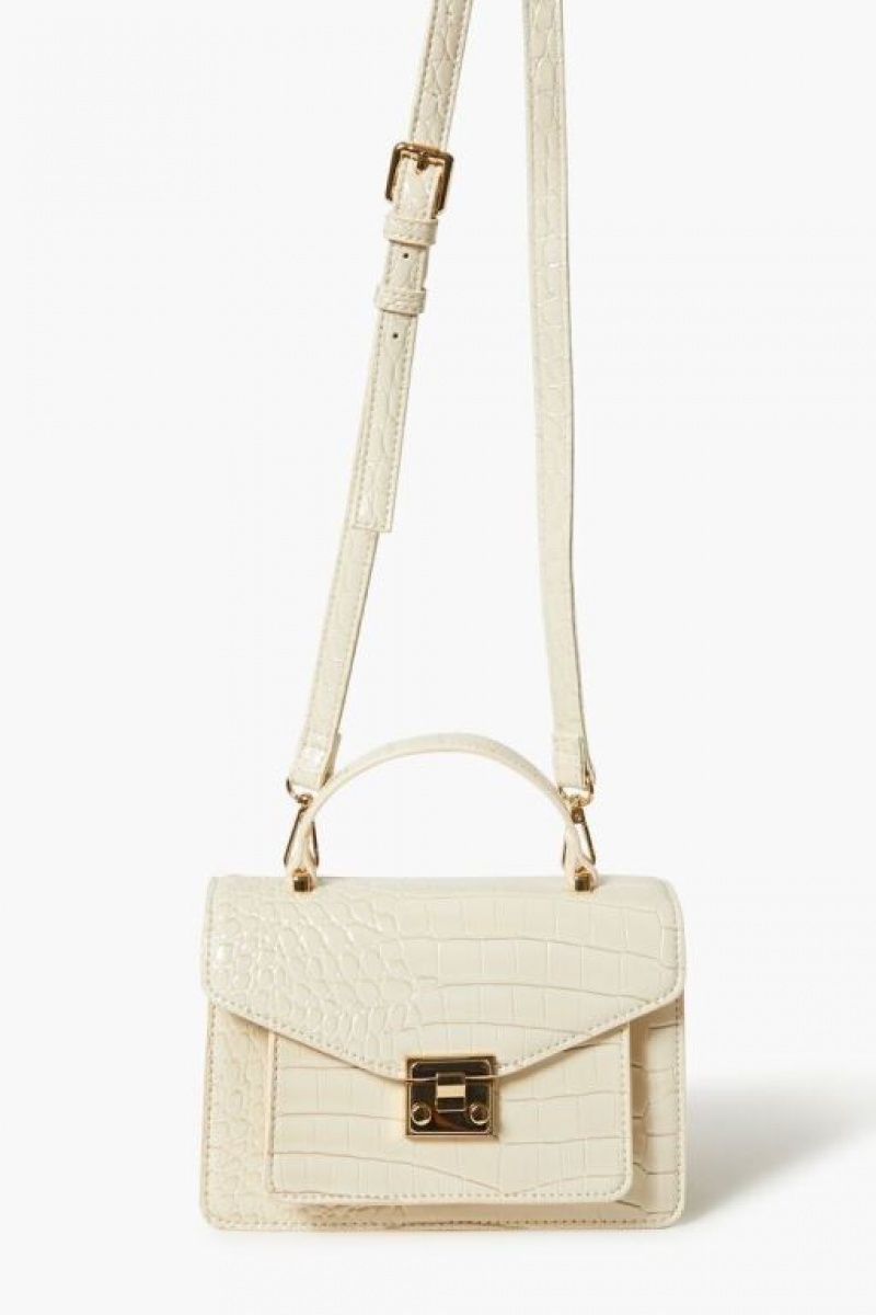 Bolsas Forever 21 Faux Croc Cuero Crossbody Mujer Beige | rUfxbaDLfkl