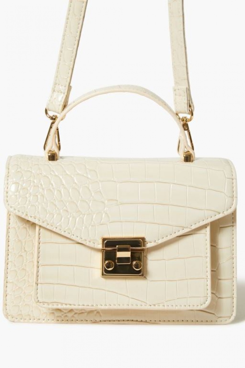 Bolsas Forever 21 Faux Croc Cuero Crossbody Mujer Beige | rUfxbaDLfkl