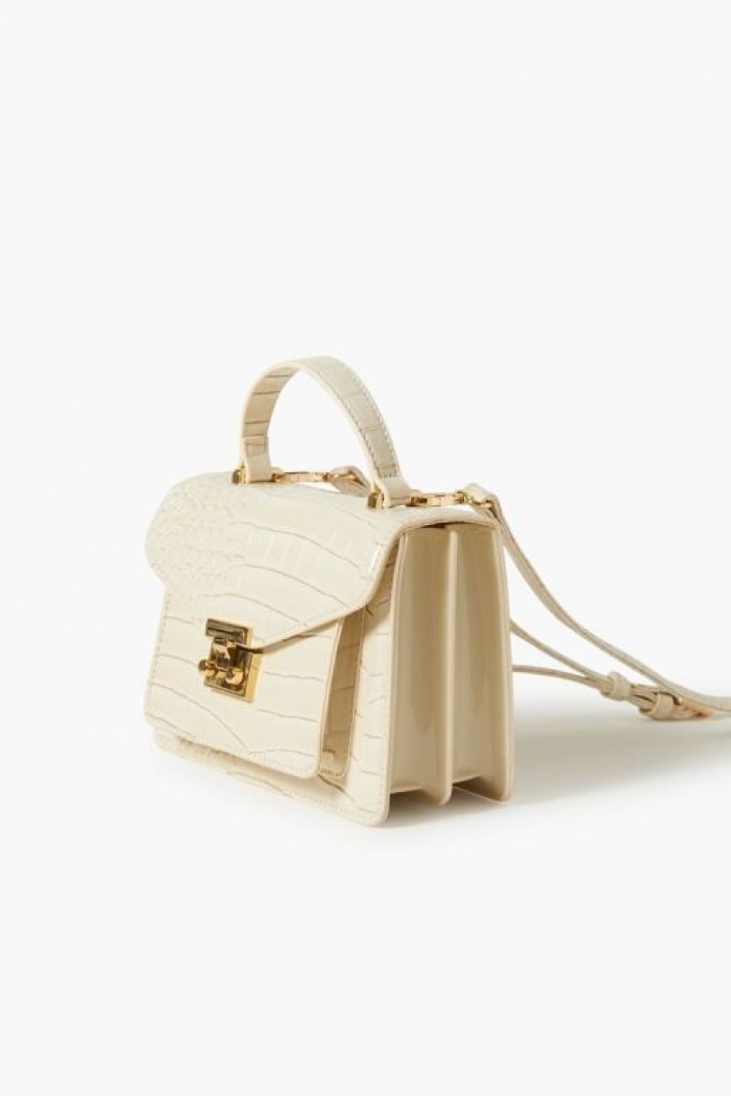 Bolsas Forever 21 Faux Croc Cuero Crossbody Mujer Beige | rUfxbaDLfkl