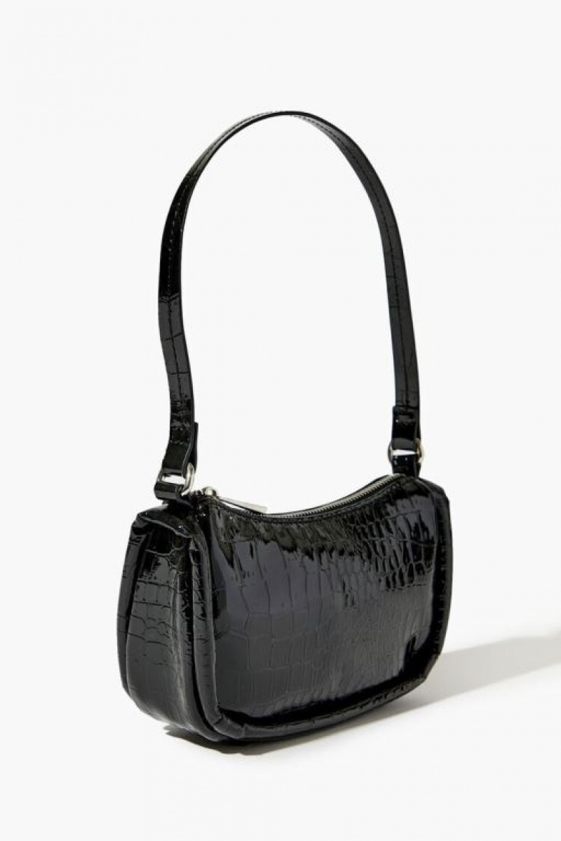 Bolsas Forever 21 Faux Croc Shoulder Mujer Negras | DXAyE8OA8Bu