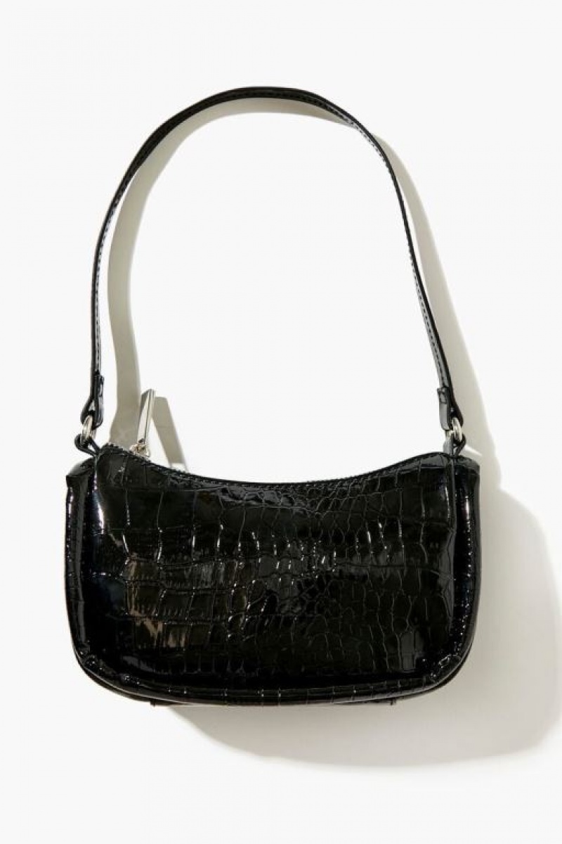 Bolsas Forever 21 Faux Croc Shoulder Mujer Negras | DXAyE8OA8Bu