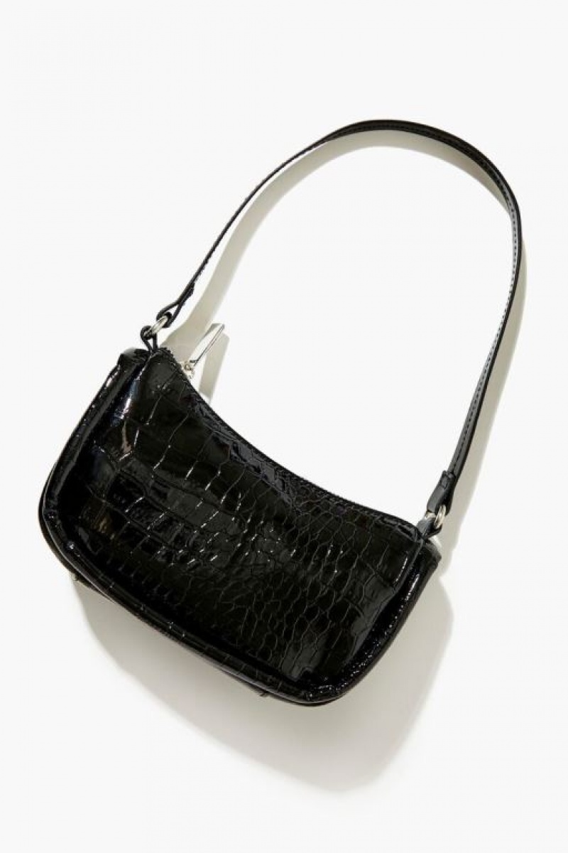 Bolsas Forever 21 Faux Croc Shoulder Mujer Negras | DXAyE8OA8Bu