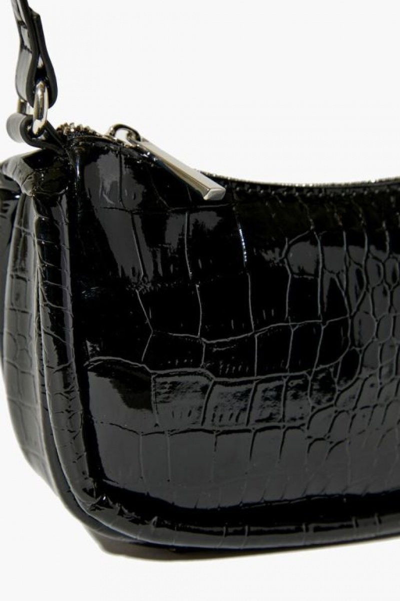 Bolsas Forever 21 Faux Croc Shoulder Mujer Negras | DXAyE8OA8Bu