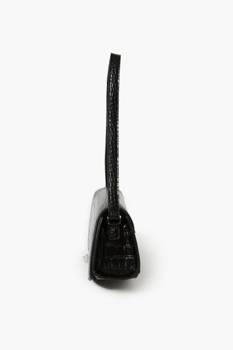 Bolsas Forever 21 Faux Croc Shoulder Mujer Negras | gEgi70Hds7Y