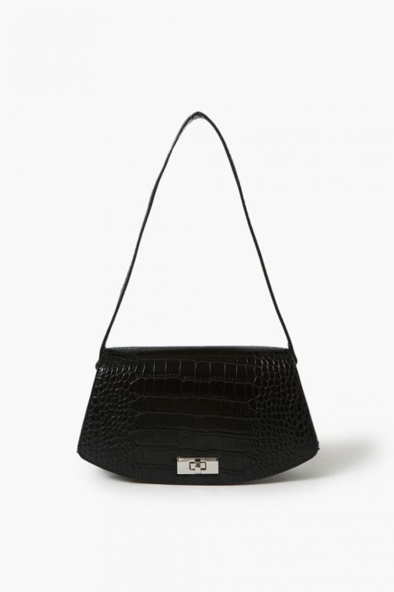 Bolsas Forever 21 Faux Croc Shoulder Mujer Negras | gEgi70Hds7Y