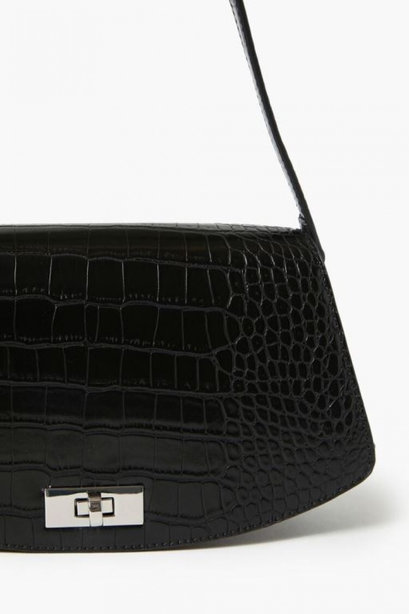 Bolsas Forever 21 Faux Croc Shoulder Mujer Negras | gEgi70Hds7Y