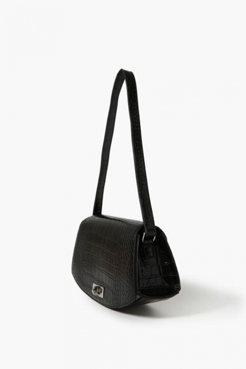 Bolsas Forever 21 Faux Croc Shoulder Mujer Negras | gEgi70Hds7Y