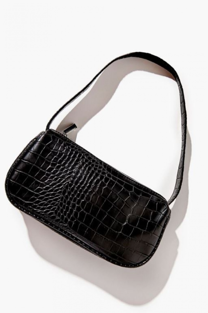 Bolsas Forever 21 Faux Croc Uette Mujer Negras | QtQ1EeMnlGM