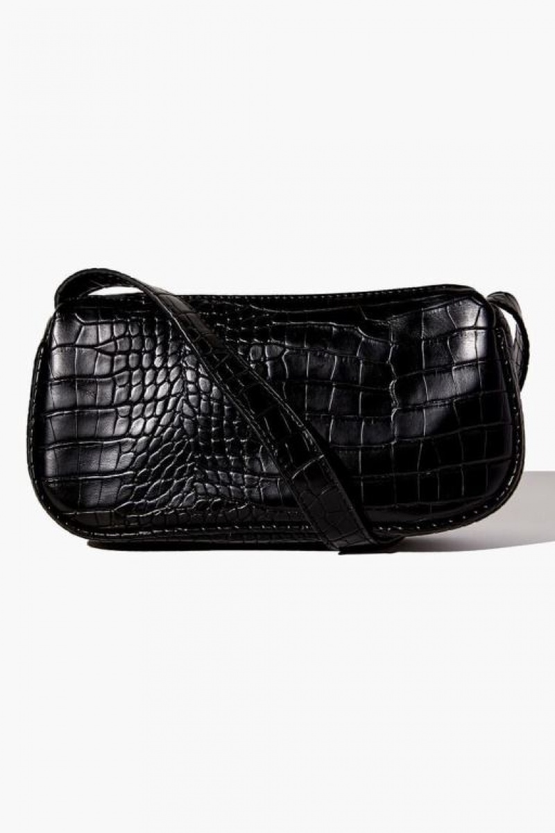 Bolsas Forever 21 Faux Croc Uette Mujer Negras | QtQ1EeMnlGM