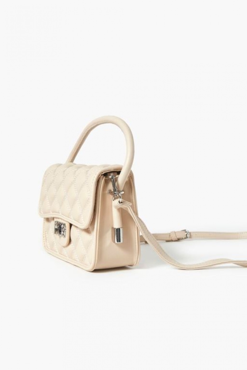 Bolsas Forever 21 Faux Cuero Acolchado Crossbody Mujer Beige | 63rNIkanUhK