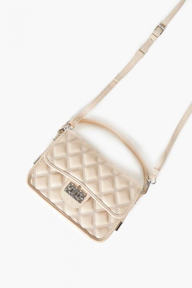 Bolsas Forever 21 Faux Cuero Acolchado Crossbody Mujer Beige | 63rNIkanUhK