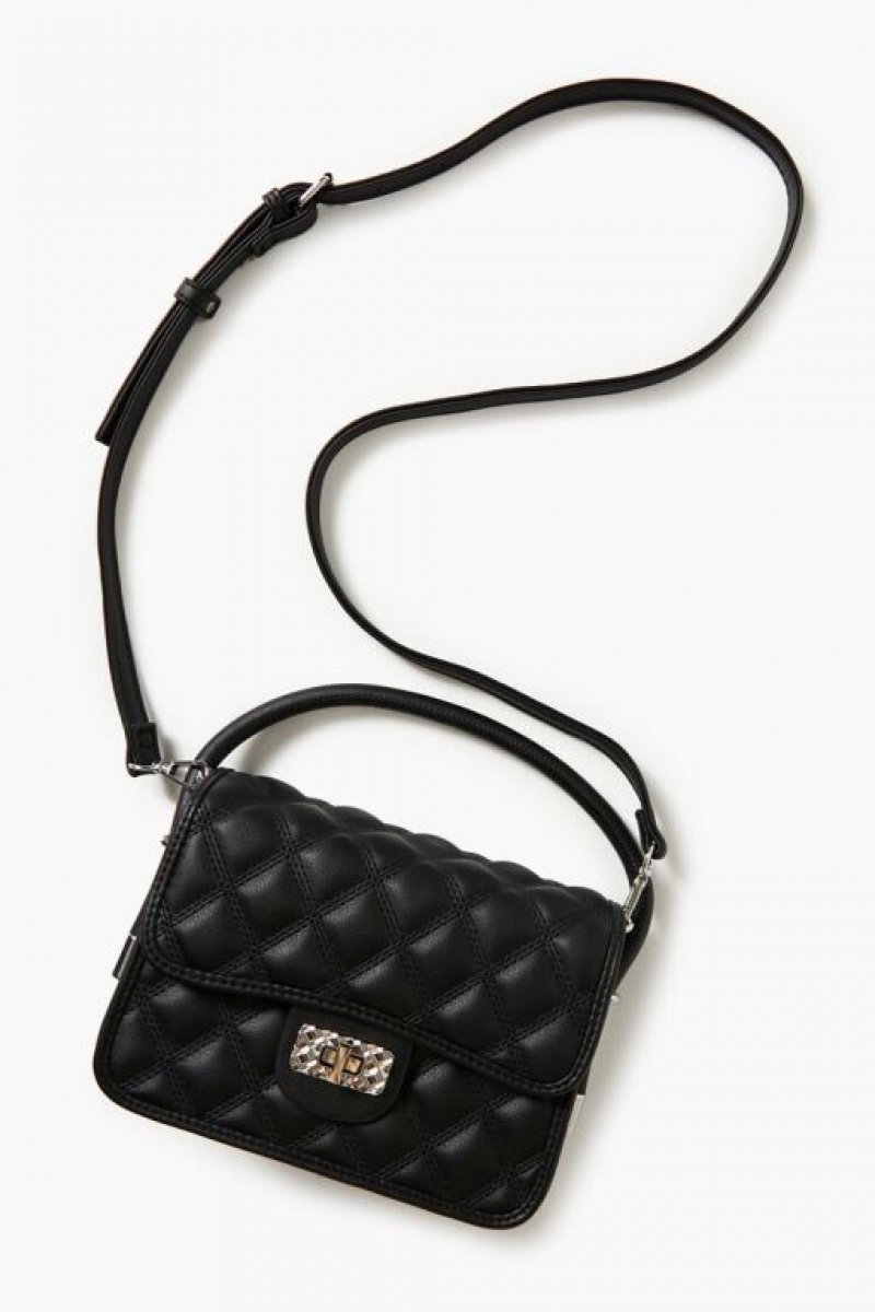 Bolsas Forever 21 Faux Cuero Acolchado Crossbody Mujer Negras | MFjKIpqZdnl