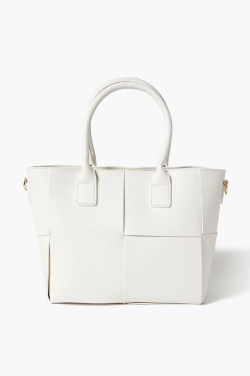 Bolsas Forever 21 Faux Cuero Basketwoven Tote Mujer Blancas | Km6x99WqwyI