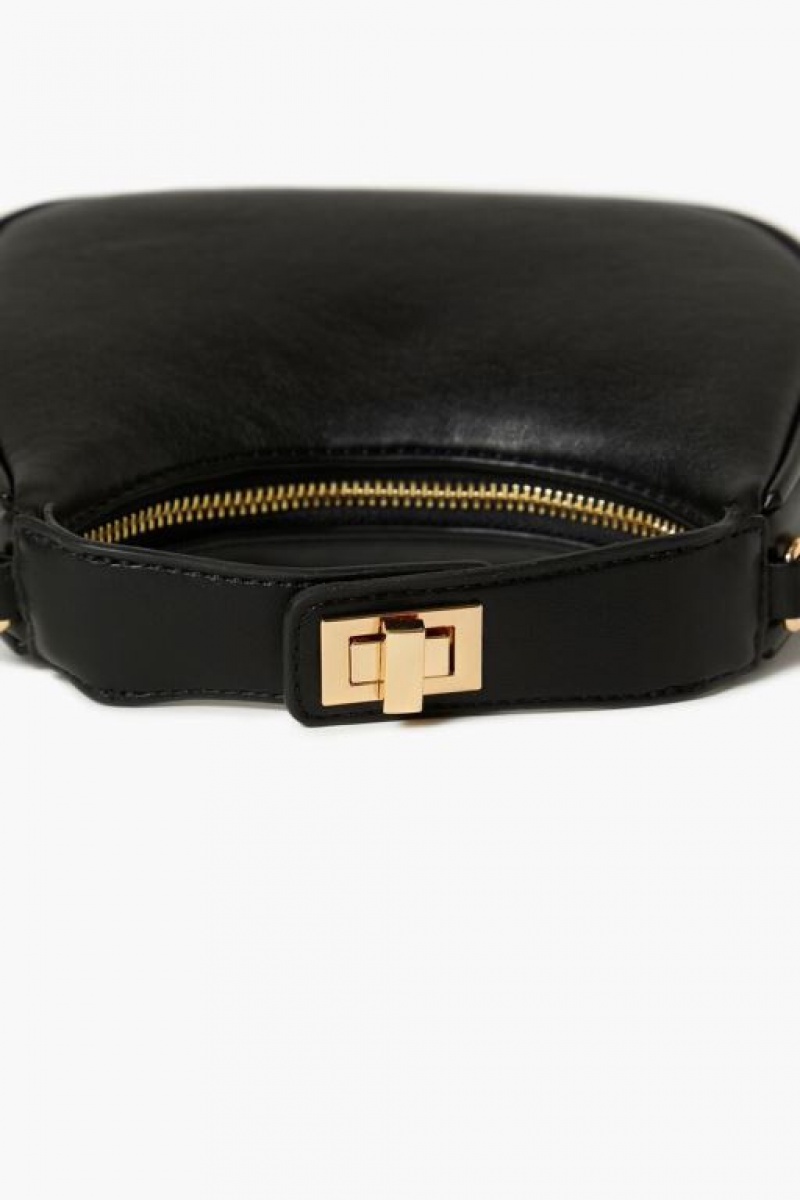 Bolsas Forever 21 Faux Cuero Crossbody Mujer Negras | 44lQJaOpIIV