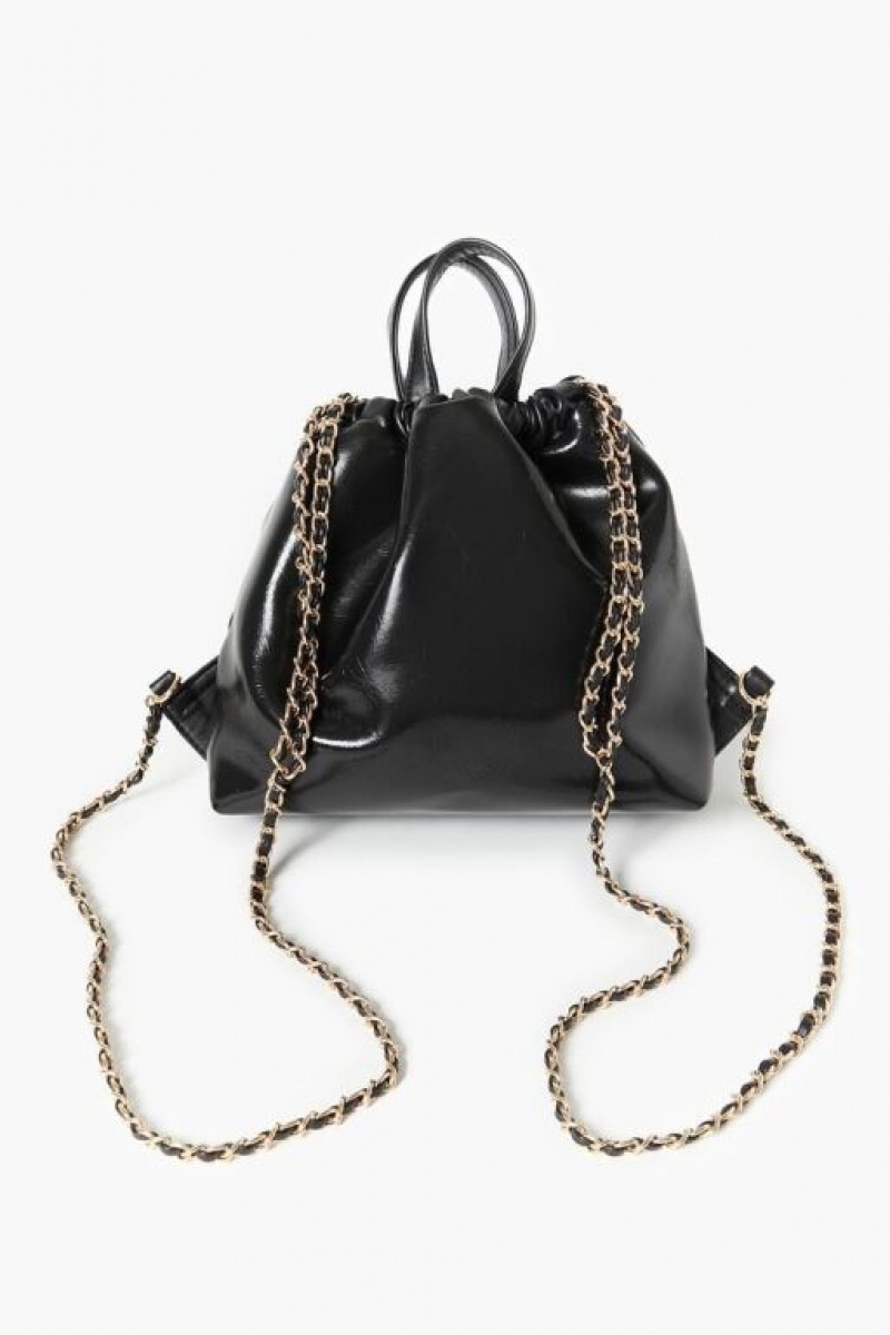 Bolsas Forever 21 Faux Cuero Curb Chain Backpack Mujer Negras | QFnNFoxiACE