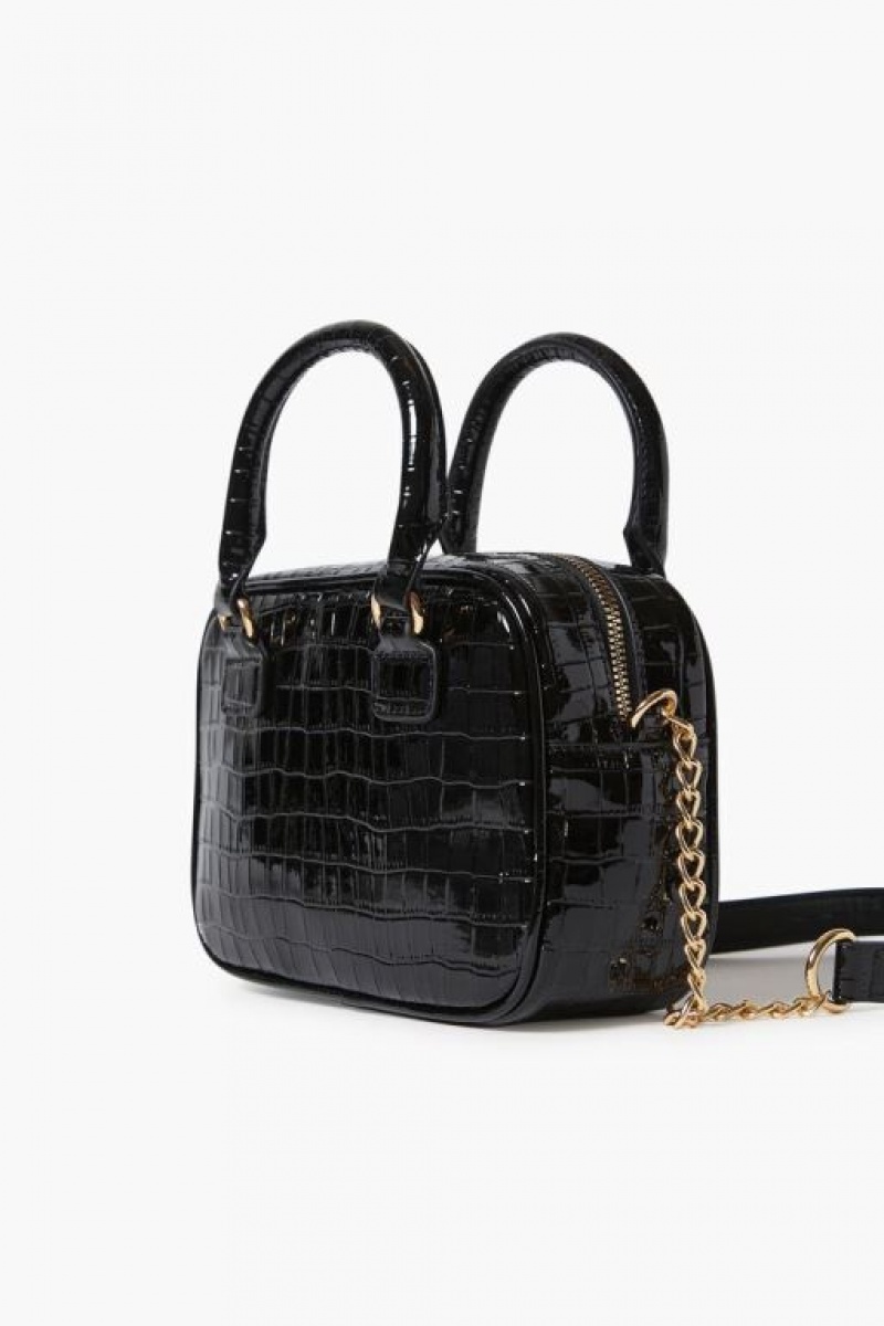 Bolsas Forever 21 Faux Patent Croc Cuero Crossbody Mujer Negras | LnLkXca7kzh