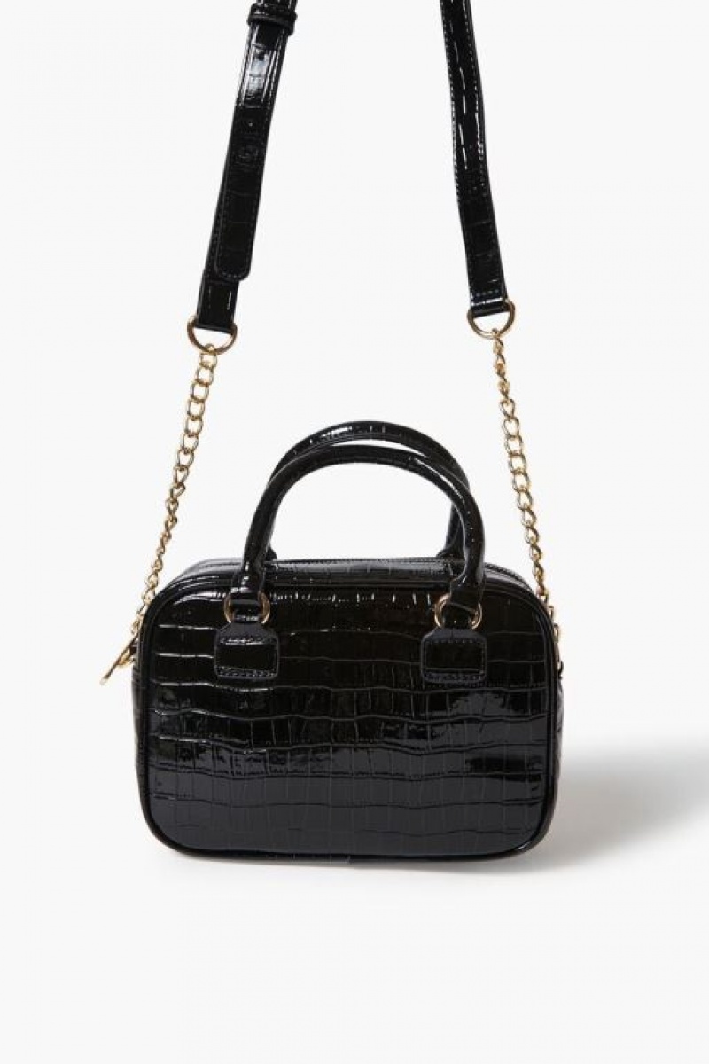 Bolsas Forever 21 Faux Patent Croc Cuero Crossbody Mujer Negras | LnLkXca7kzh