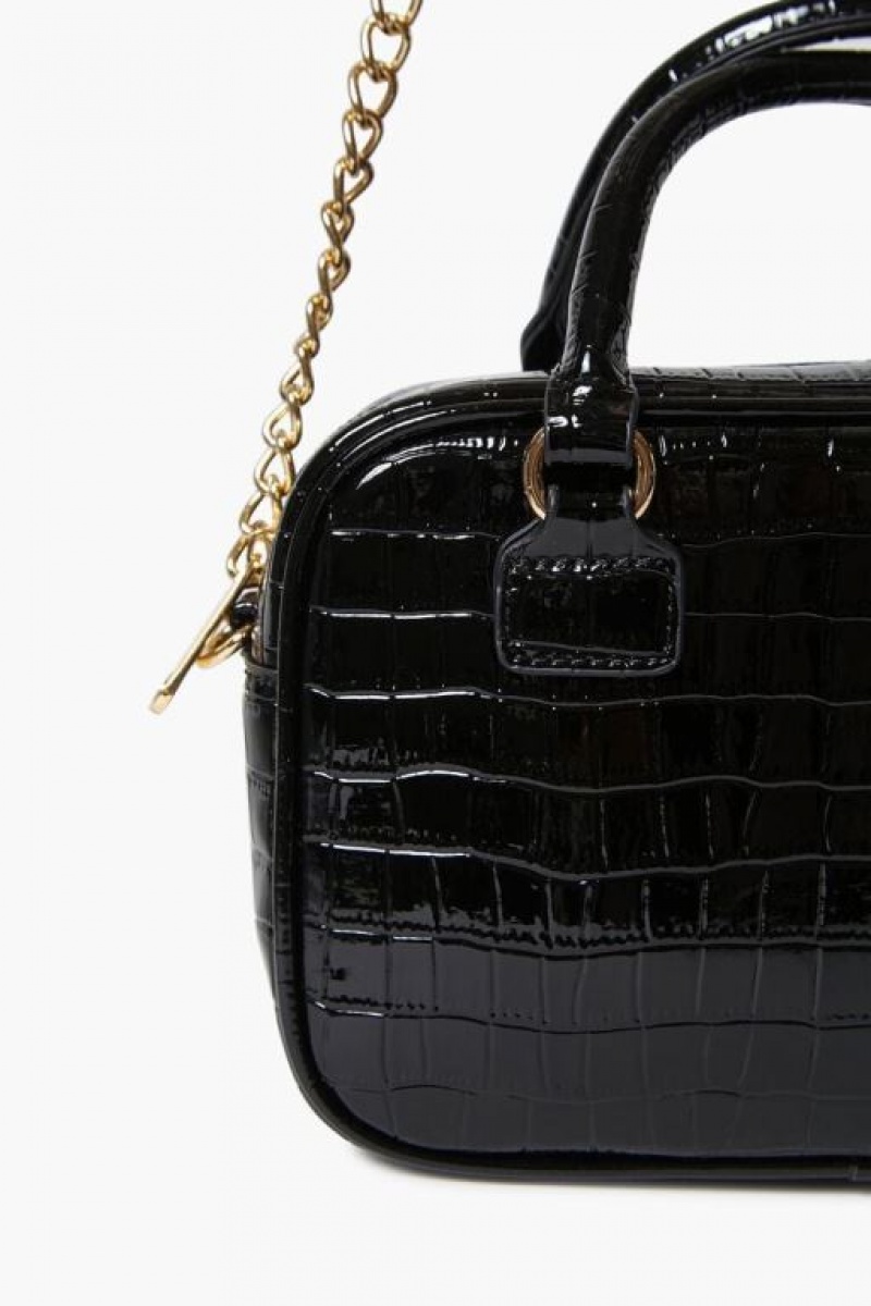 Bolsas Forever 21 Faux Patent Croc Cuero Crossbody Mujer Negras | LnLkXca7kzh