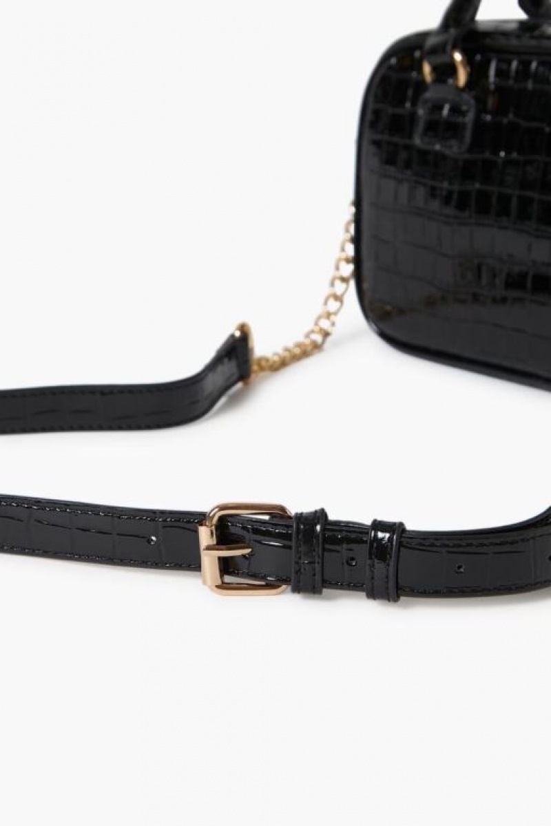 Bolsas Forever 21 Faux Patent Croc Cuero Crossbody Mujer Negras | LnLkXca7kzh