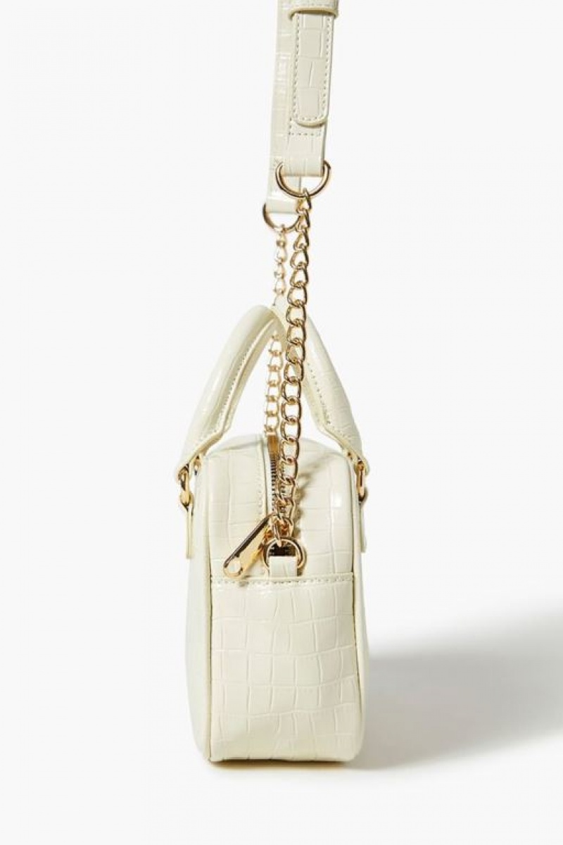 Bolsas Forever 21 Faux Patent Croc Cuero Crossbody Mujer Creme | 4KkfLR1j4nj