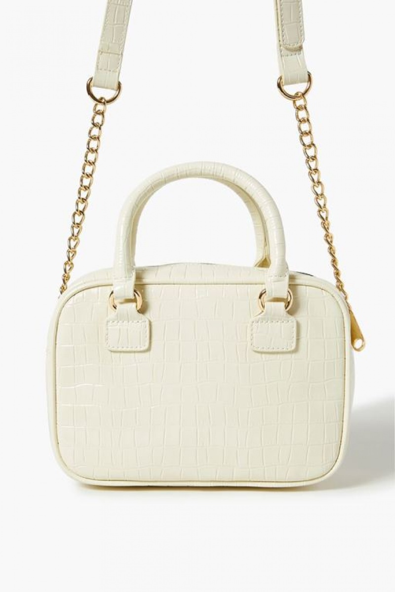 Bolsas Forever 21 Faux Patent Croc Cuero Crossbody Mujer Creme | 4KkfLR1j4nj