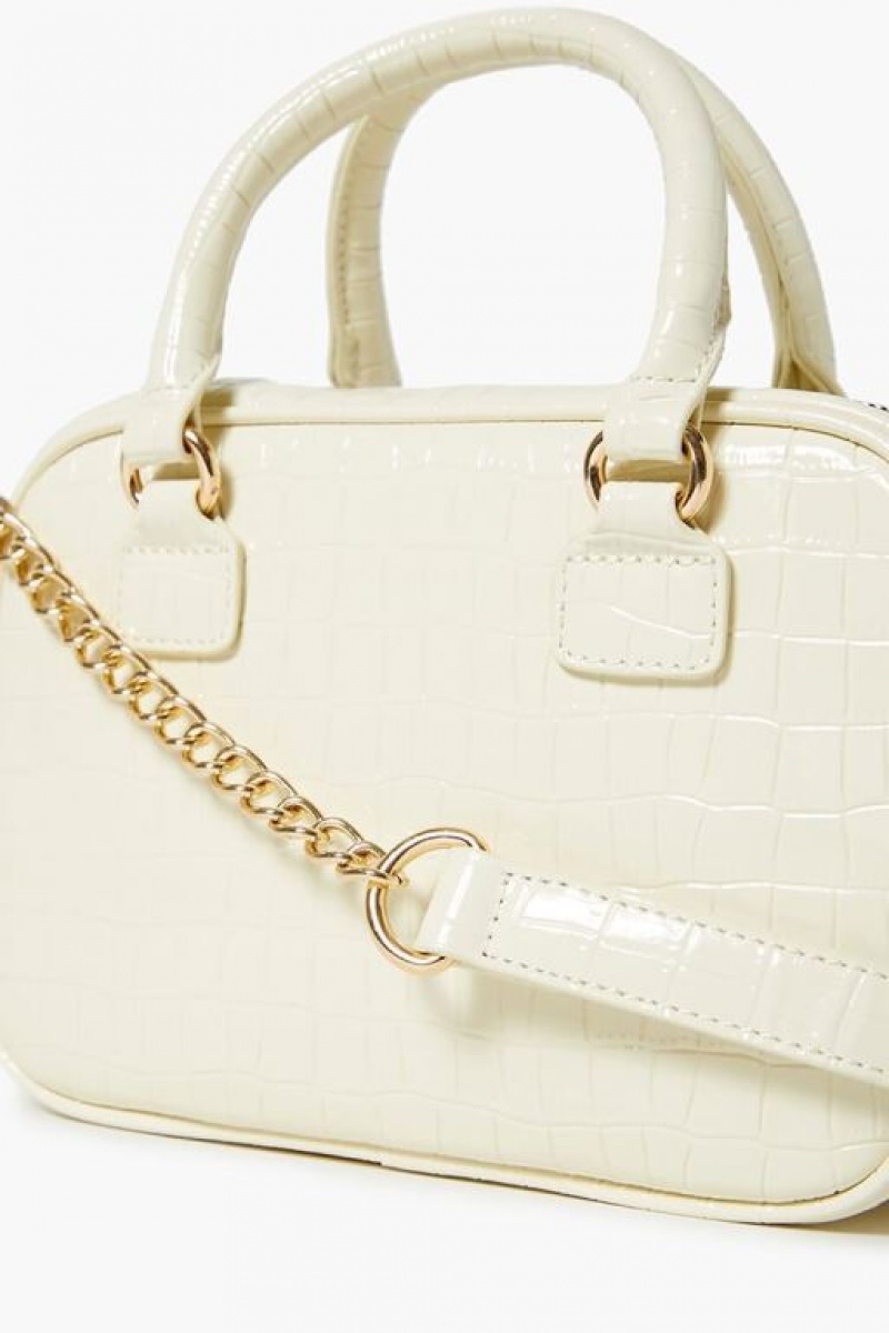 Bolsas Forever 21 Faux Patent Croc Cuero Crossbody Mujer Creme | 4KkfLR1j4nj