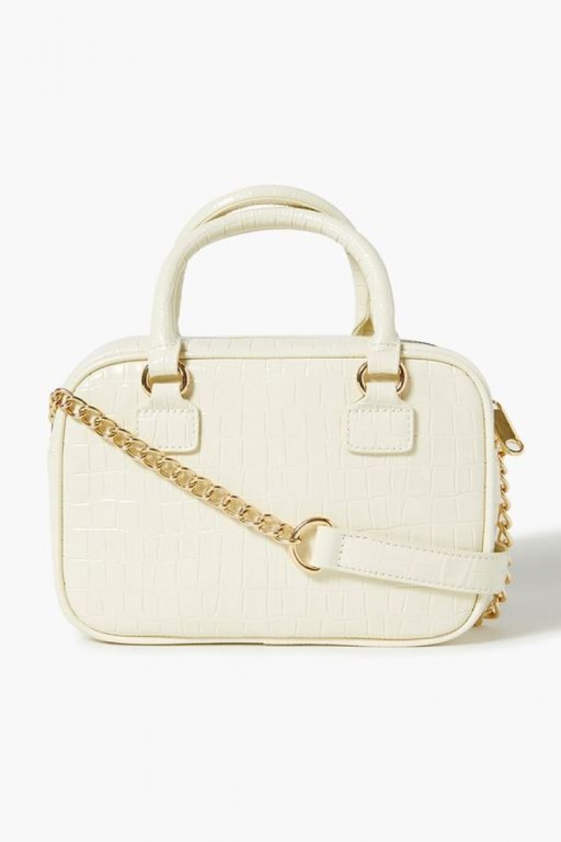 Bolsas Forever 21 Faux Patent Croc Cuero Crossbody Mujer Creme | 4KkfLR1j4nj