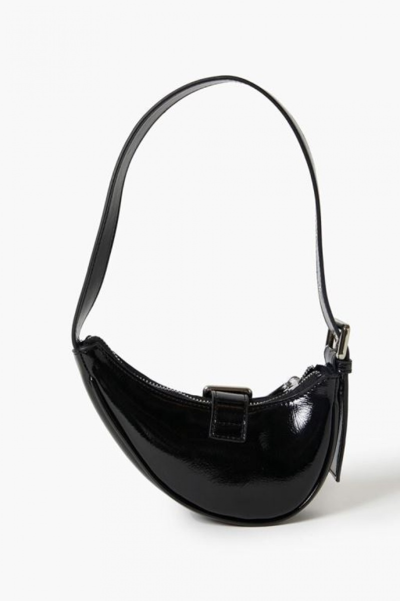 Bolsas Forever 21 Faux Patent Cuero Crescent Mujer Negras | wOh9C29G5Er