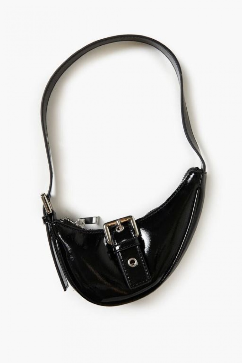 Bolsas Forever 21 Faux Patent Cuero Crescent Mujer Negras | wOh9C29G5Er