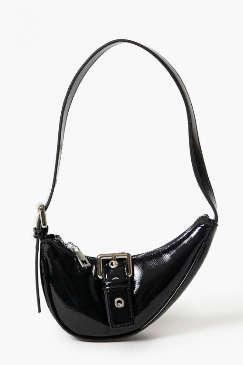 Bolsas Forever 21 Faux Patent Cuero Crescent Mujer Negras | wOh9C29G5Er