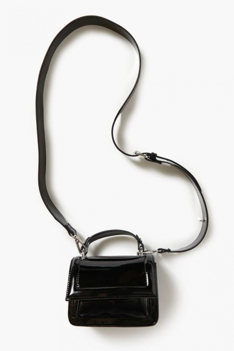 Bolsas Forever 21 Faux Patent Cuero Crossbody Mujer Negras | 1yhYw8yVkk8