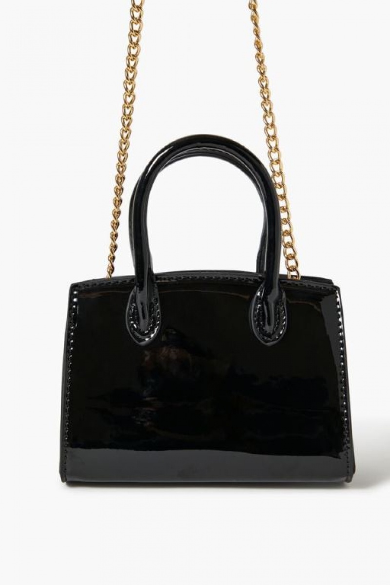 Bolsas Forever 21 Faux Patent Cuero Crossbody Mujer Negras | COd7M76EHgL