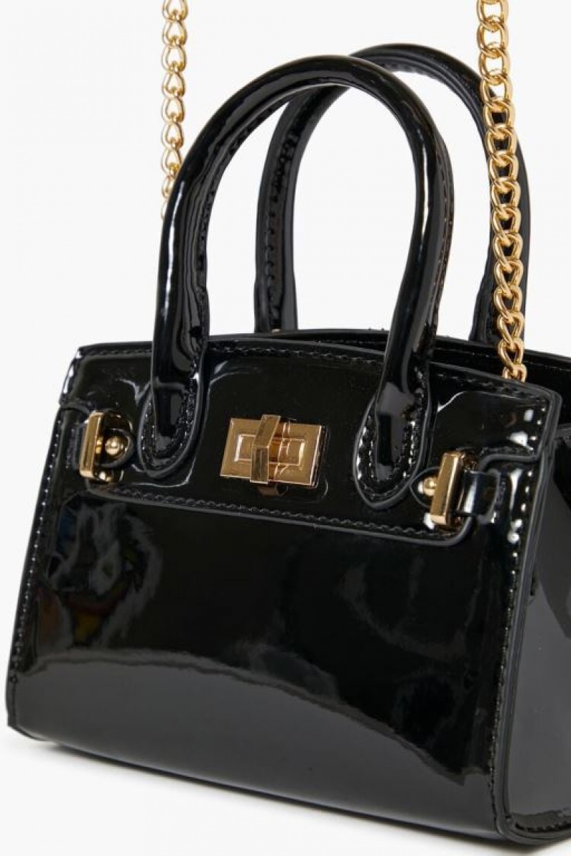 Bolsas Forever 21 Faux Patent Cuero Crossbody Mujer Negras | COd7M76EHgL