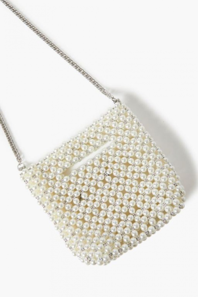 Bolsas Forever 21 Faux Pearl Amp Rhinestone Crossbody Mujer Creme | yzibKihCYV3