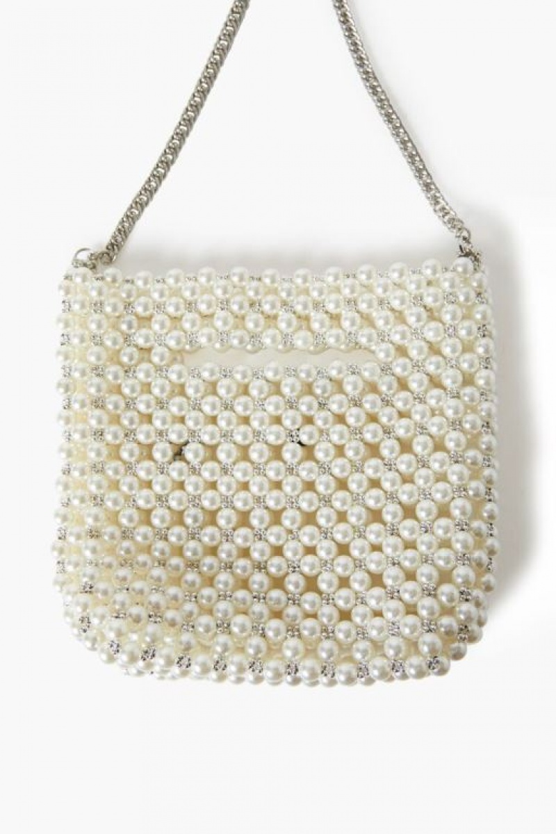 Bolsas Forever 21 Faux Pearl Amp Rhinestone Crossbody Mujer Creme | yzibKihCYV3