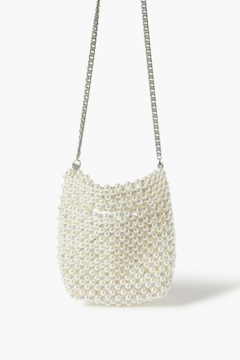 Bolsas Forever 21 Faux Pearl Amp Rhinestone Crossbody Mujer Creme | yzibKihCYV3