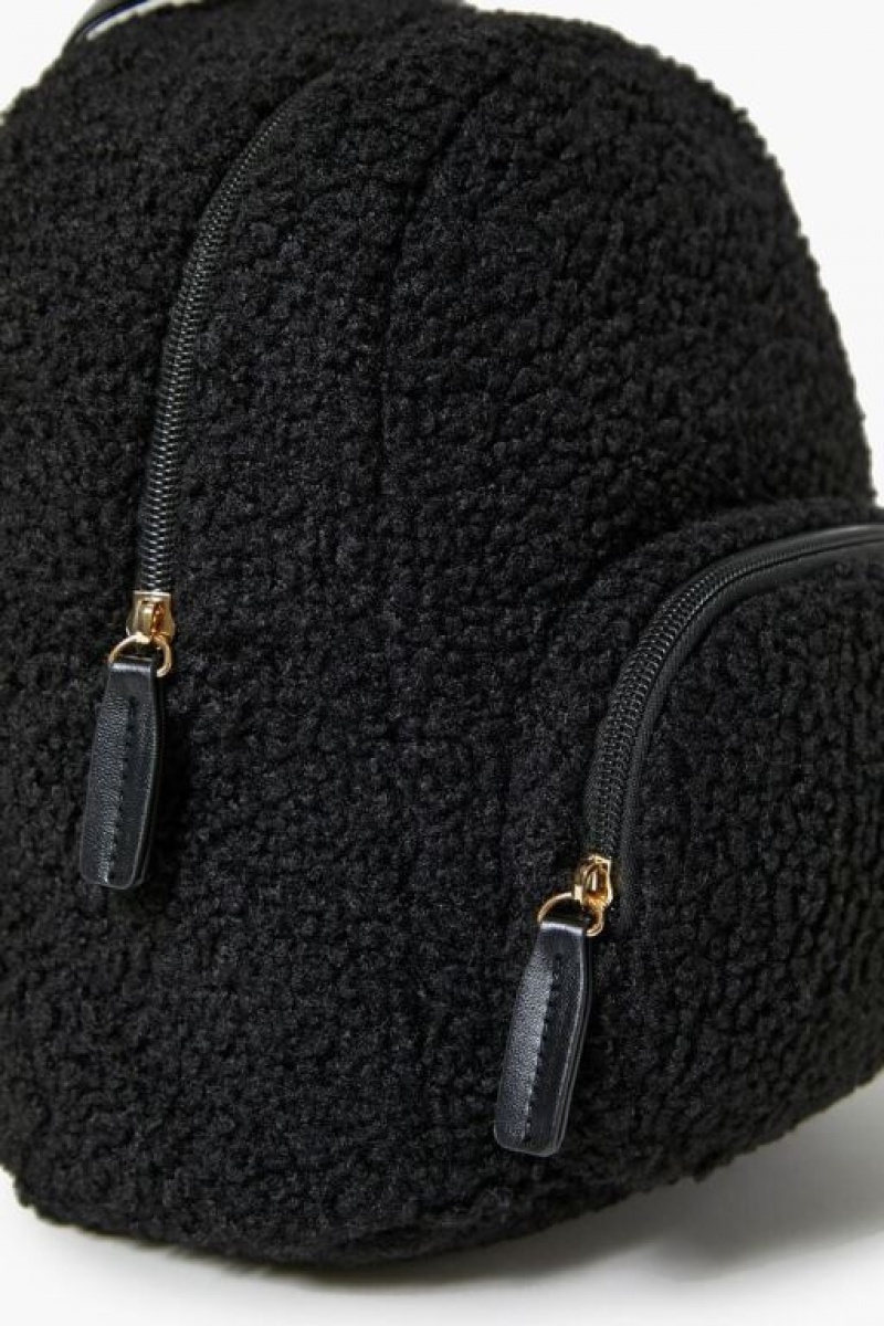 Bolsas Forever 21 Faux Shearling Backpack Mujer Negras | AK9r9pz3HAQ