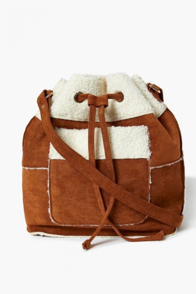 Bolsas Forever 21 Faux Shearling Trim Bucket Mujer Marrones | Rty4fym4GzT