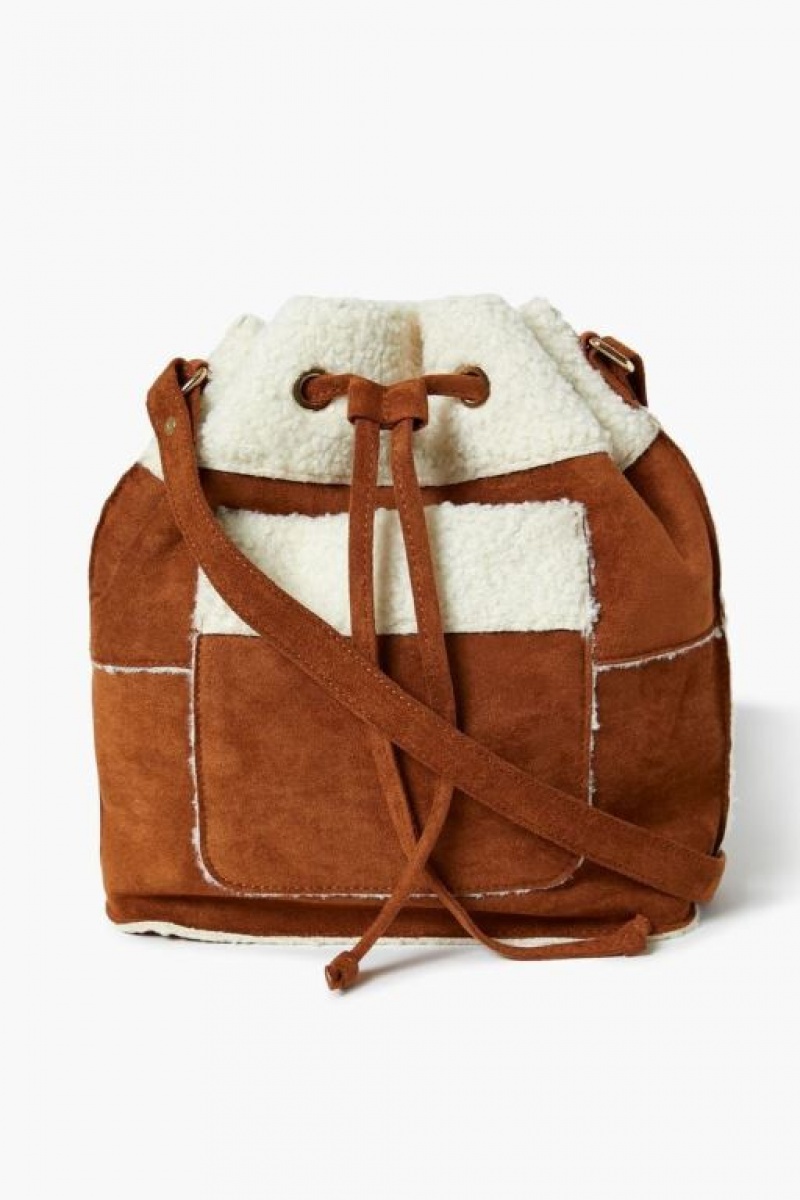 Bolsas Forever 21 Faux Shearling Trim Bucket Mujer Marrones | Rty4fym4GzT