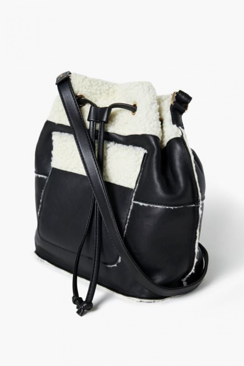 Bolsas Forever 21 Faux Shearling Trim Bucket Mujer Negras | ngqkesM4AIN