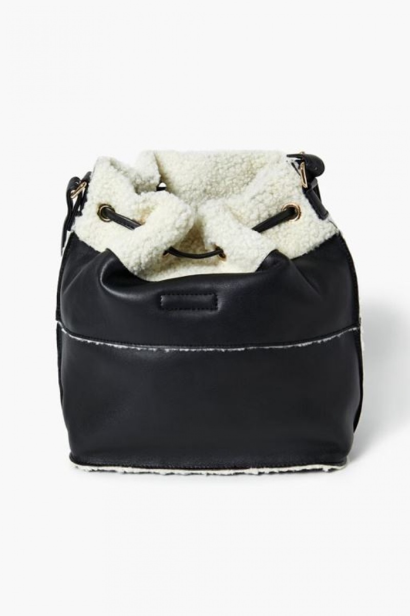 Bolsas Forever 21 Faux Shearling Trim Bucket Mujer Negras | ngqkesM4AIN