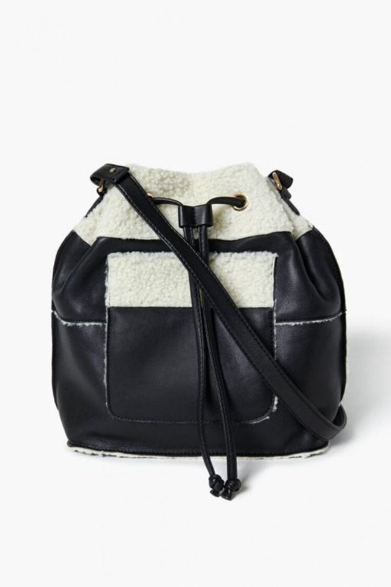 Bolsas Forever 21 Faux Shearling Trim Bucket Mujer Negras | ngqkesM4AIN