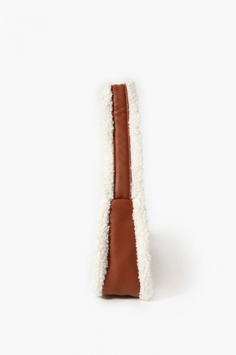 Bolsas Forever 21 Faux Shearling Trim Faux Cuero Handbag Mujer Marrones | ekuiVHb0qaA